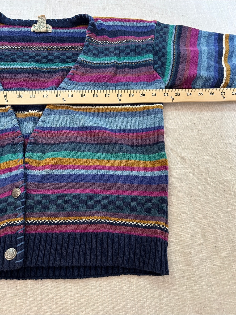 Vintage L.L. Bean Multi-Color Striped V-Neck Cardigan Sweater #592 Women's Large - Picture 7 of 15